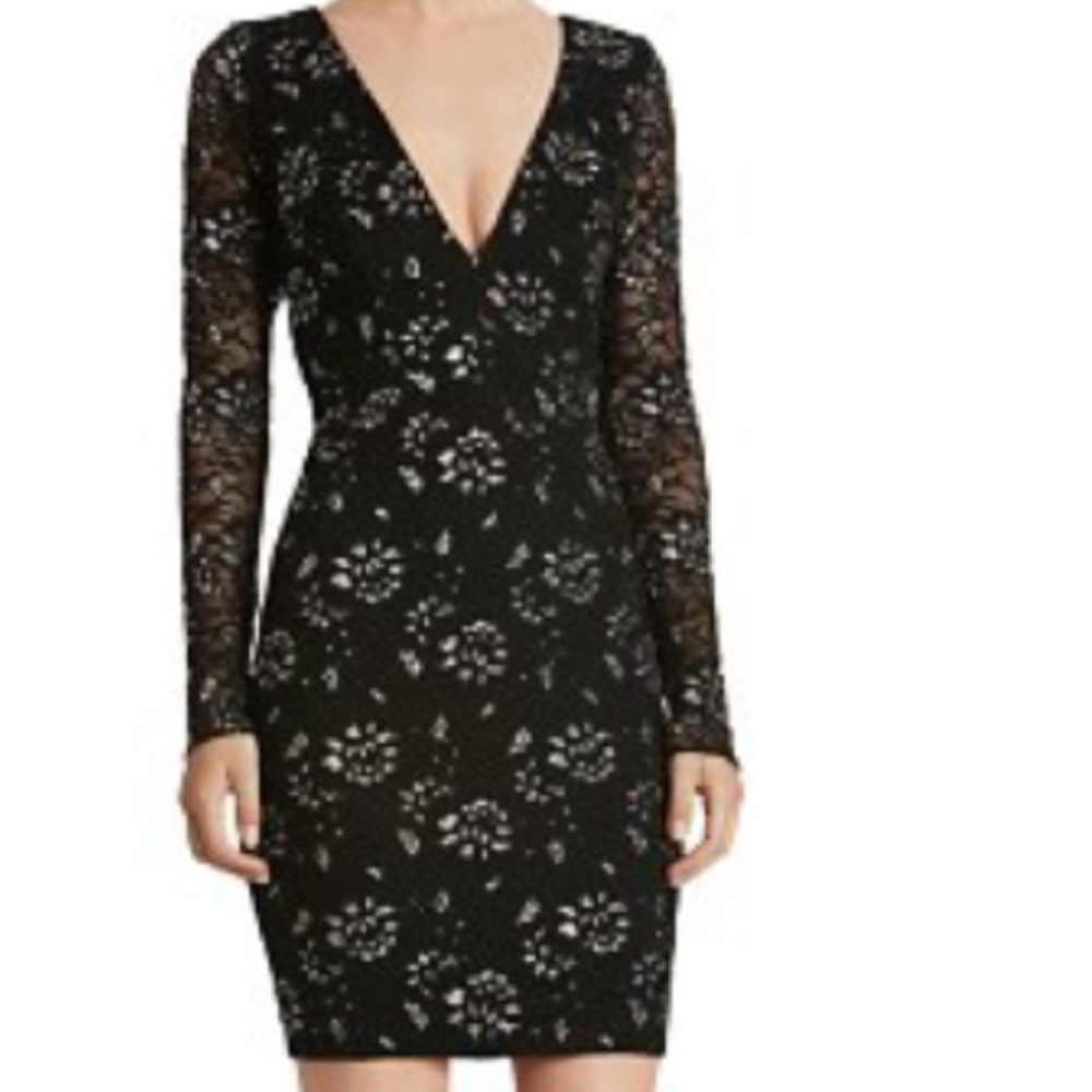 Metallic Stretch Lace Mini Dress