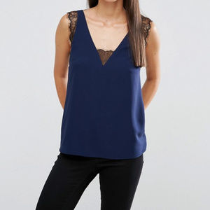 ASOS Deep Plunge Lace Camisole Tank blue NEW