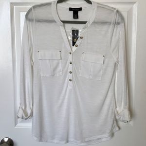 NWT White top with gold buttons