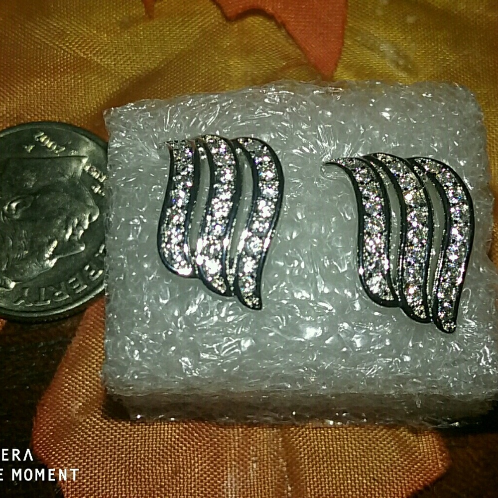 Triple row of CZs Sterling Silver earrings