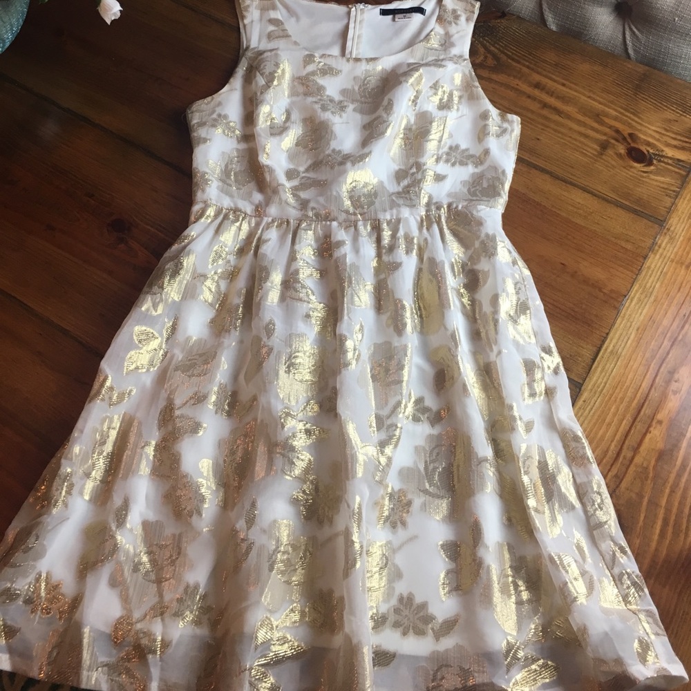 White and Metallic Gold Valentines Day Dress