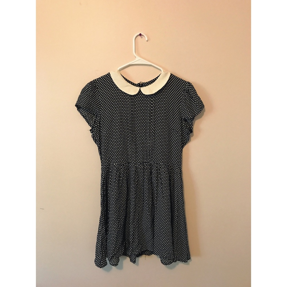 Peter Pan collared polka dot navy dress