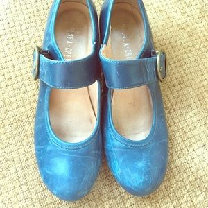 Blue Leather Chelsea Crew Mary Jane Heels