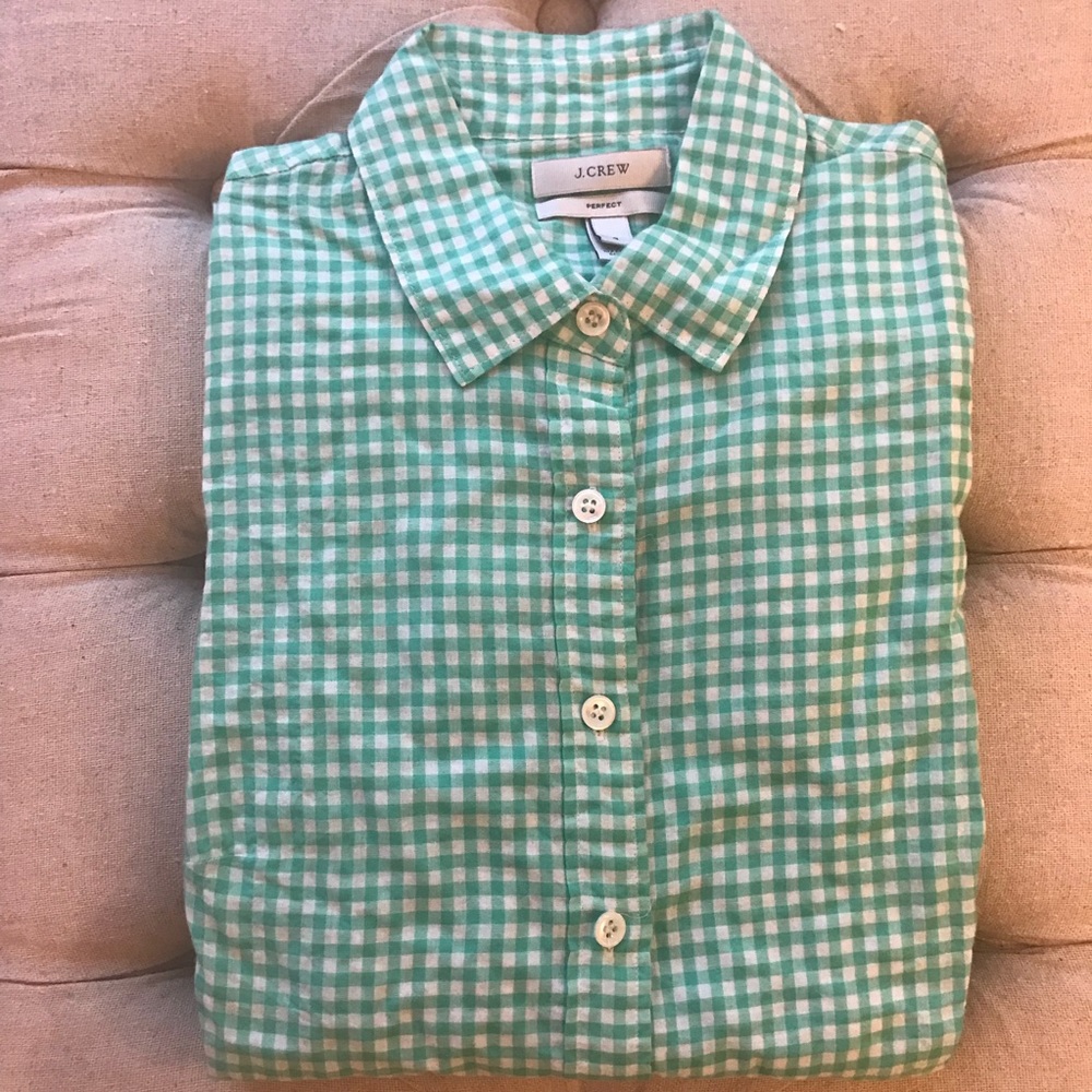 J.Crew Perfect Shirt in Aqua Green Gingham