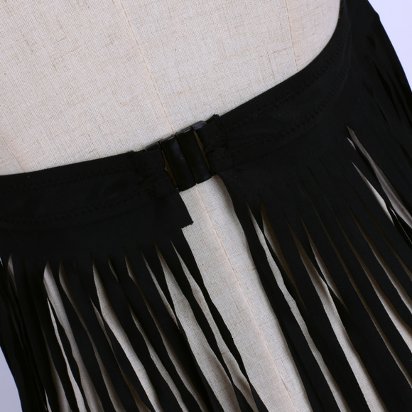 Sexy Black Sz Large Fringe Padded Bikini Swimsuit - Picture 4 of 5