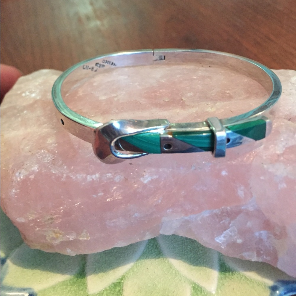 Silver Bracelet with Malachite Inlay