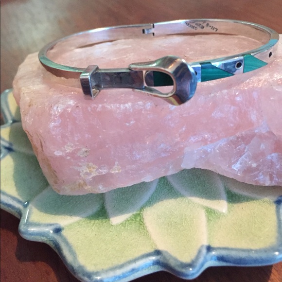 Silver Bracelet with Malachite Inlay - Picture 2 of 5