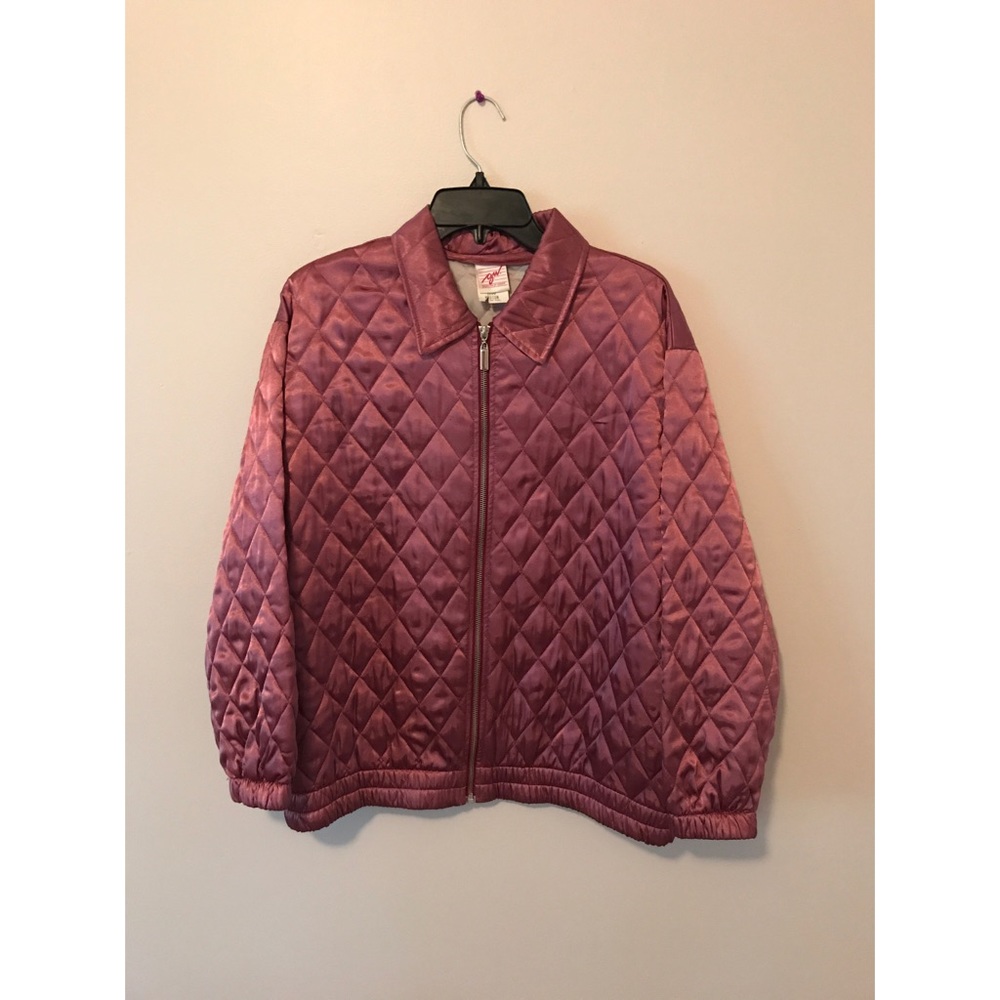 Dusty rose satin quilted bomber jacket