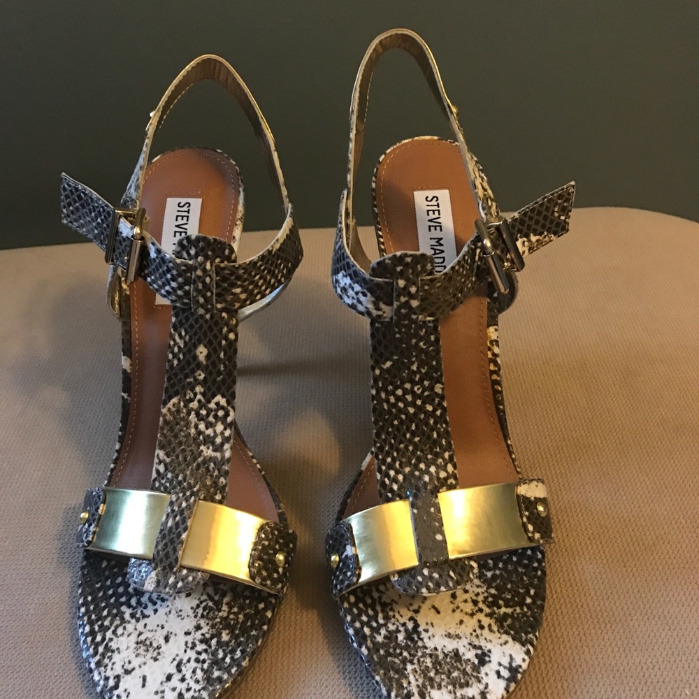 Gold and snakeskin heels