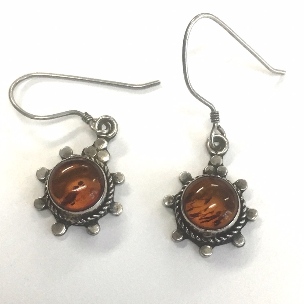 Vintage sterling silver amber drop earrings