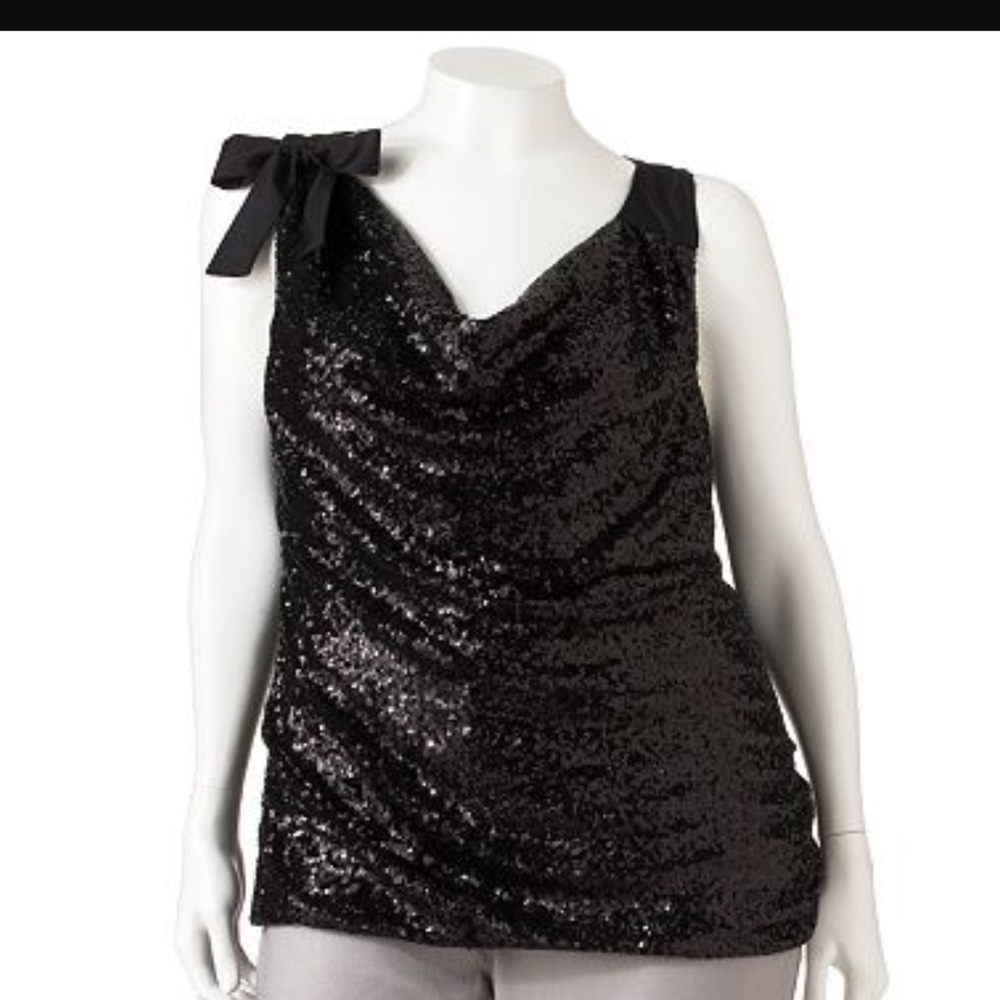 Jennifer Lopez 2x Black sequin cowl neck top