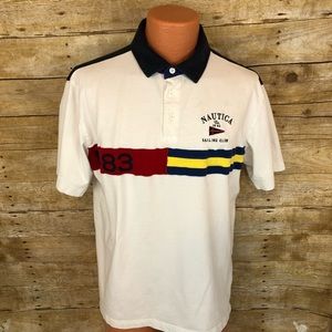 Nautica Polo Shirt Size L Huge Sailboat & Logo 90s