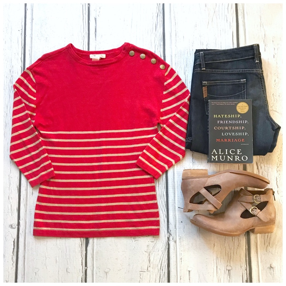 Tulle brand red and tan striped sweater - Picture 1 of 2