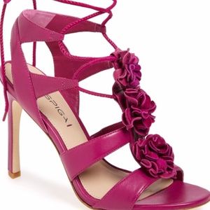 VIA SPIGA DEEDEE Rosette Lace-Up Fuchsia Sandal