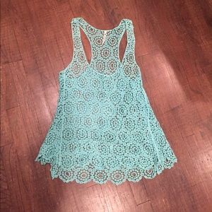 Cute Turquoise Lace Tank Top