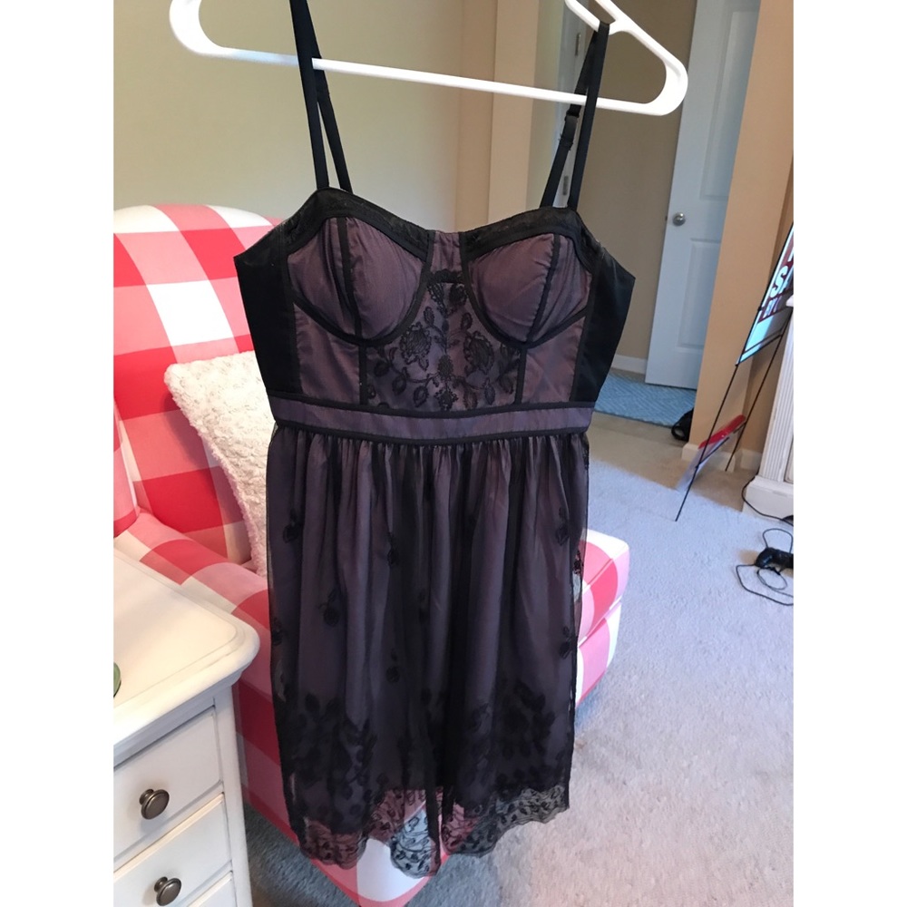 Purple and black lace dress.