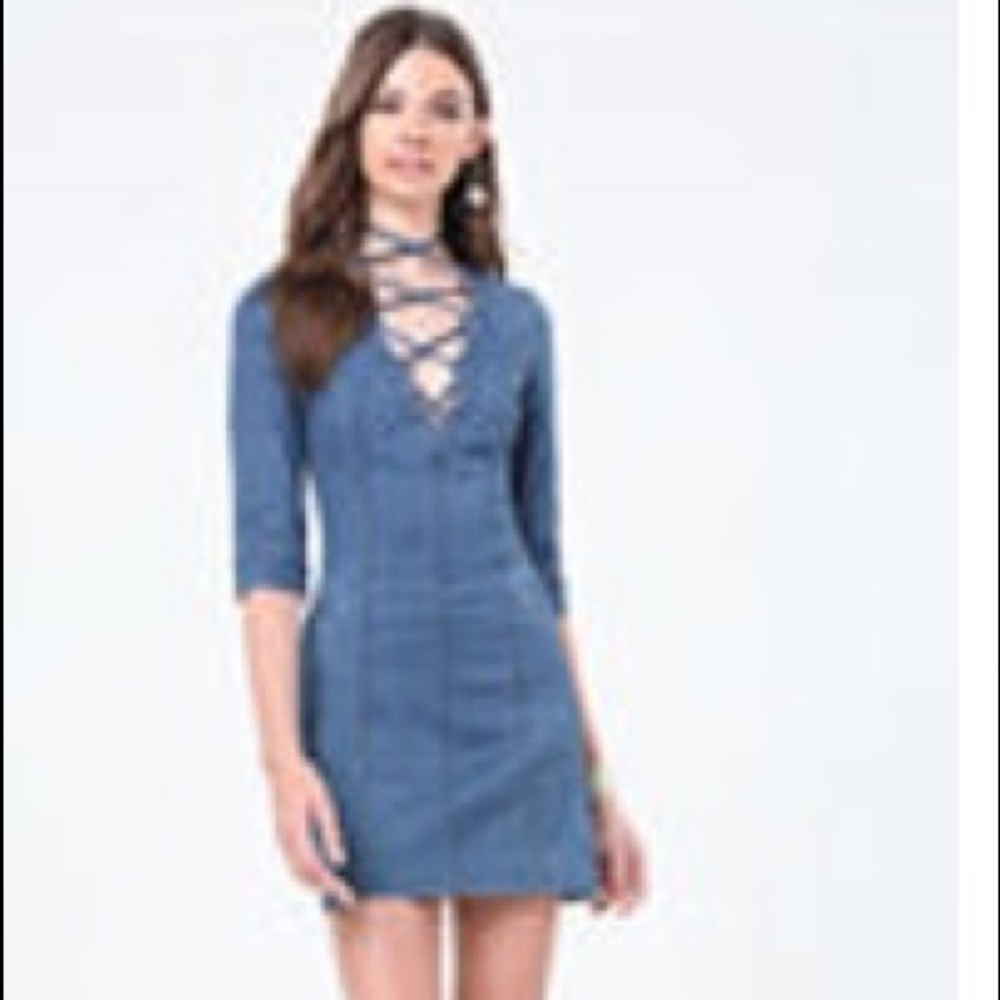 NWT bebe lace up denim dress
