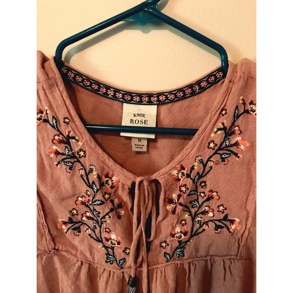 Pink Peasant embroidered linen top.