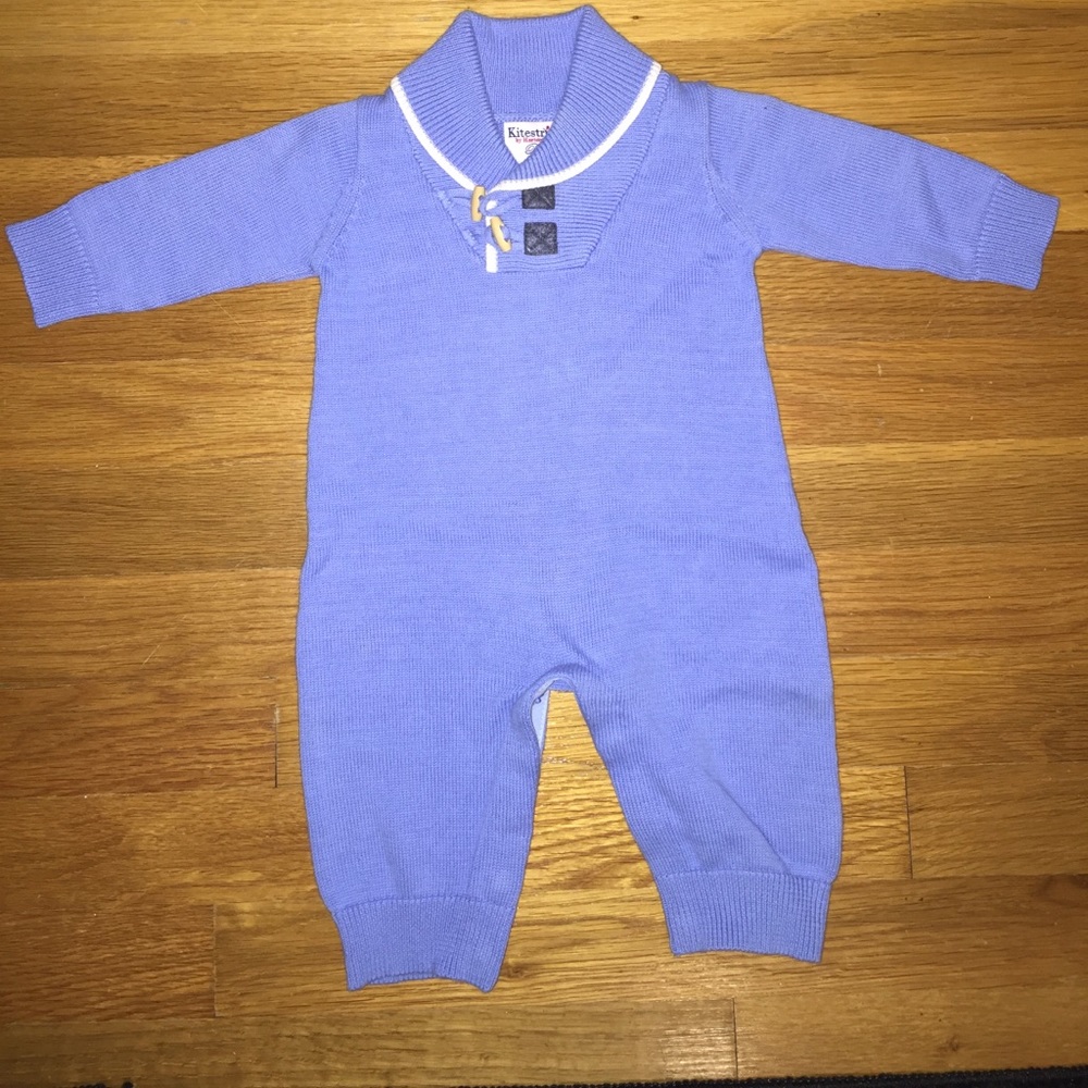 Kitestrings Designer Baby Boy Blue Knit Overalls