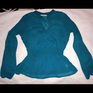 Teal chiffon long sleeve blouse