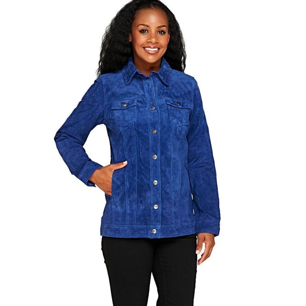 NEW Dennis Basso Washable Suede Jacket,Blue Size XS