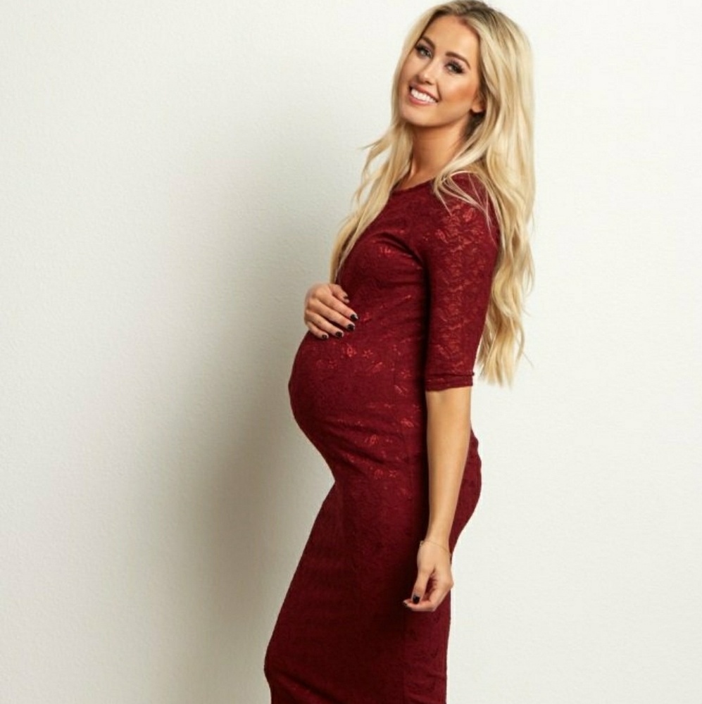 Burgundy Lace Maternity Dress