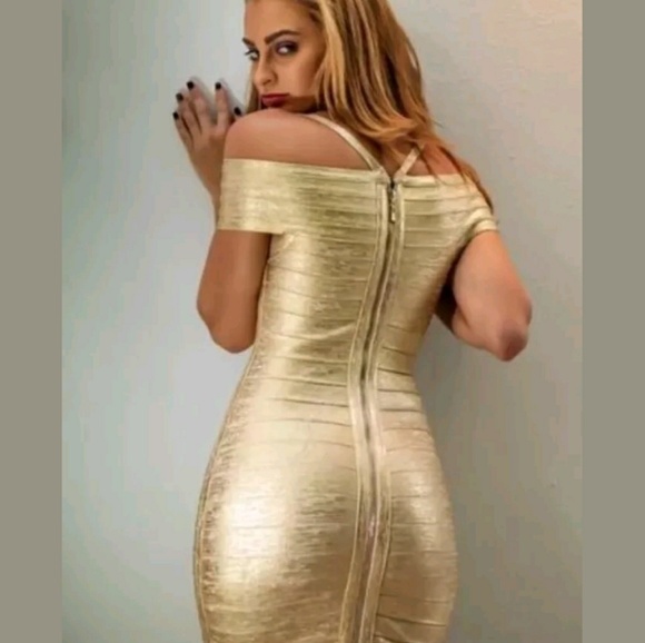 BNWT Herve Leger Gold Bandage Dress - Picture 3 of 8