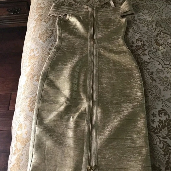 BNWT Herve Leger Gold Bandage Dress - Picture 6 of 8