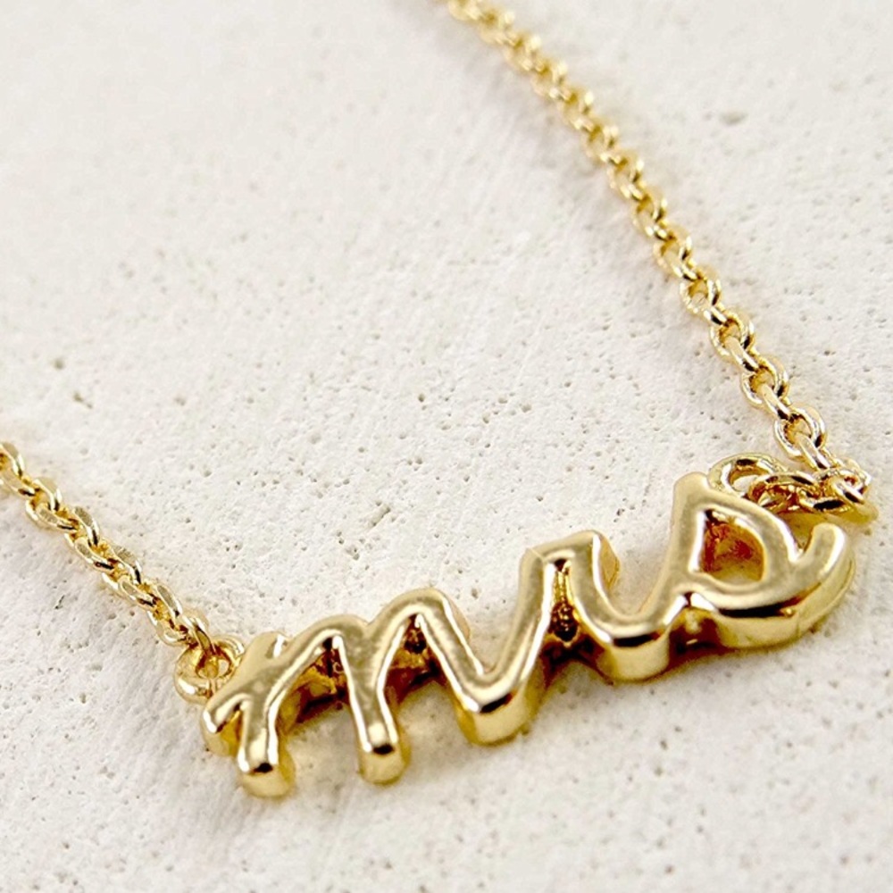 mrs Necklace Pendant Dainty Script Bride Gift - Picture 2 of 7