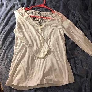 Lucky brand white 3/4 sleeve top with lace back XS