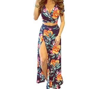 Tropical Floral Two Piece Maxi Dress