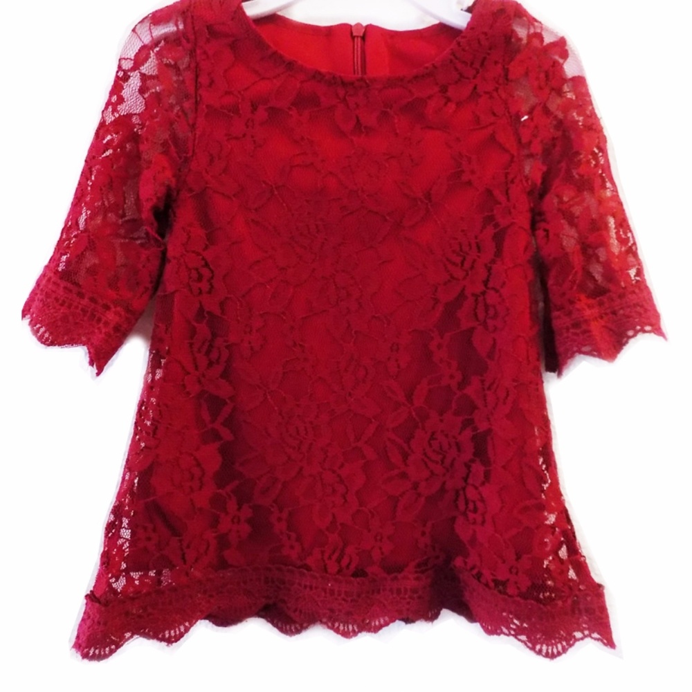 Holiday Red Lace Girls Mini Dress
