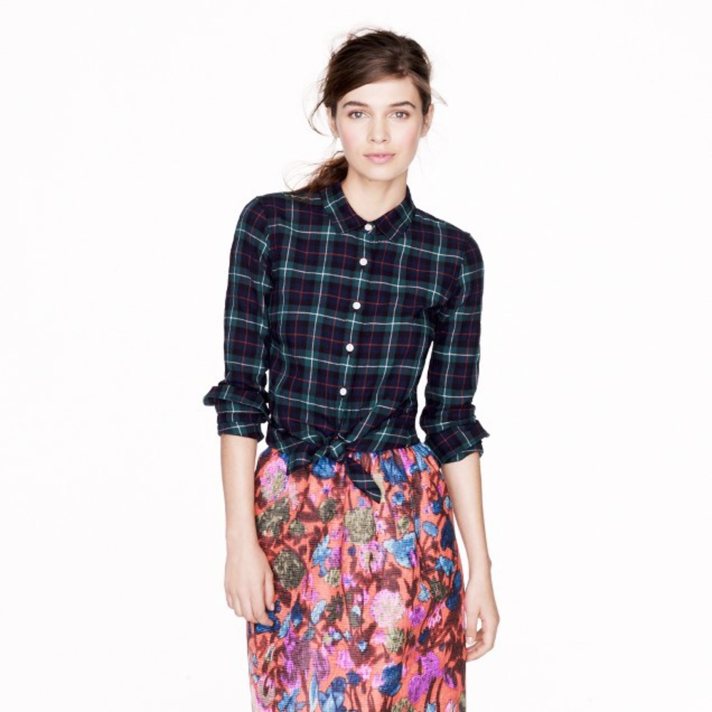 J.Crew Plaid Perfect Shirt in Black Watch