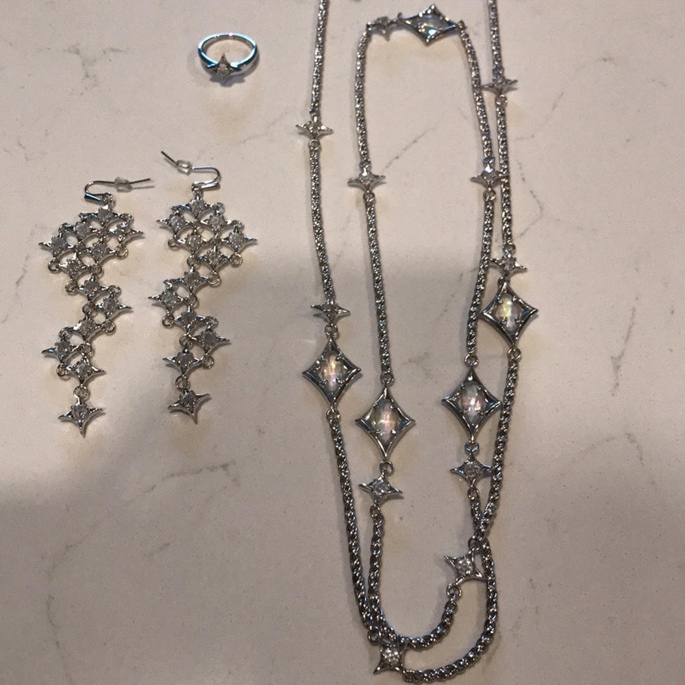 Kendra Scott silver clear iridescent simi set