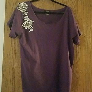 embellished wide neck short sleeve shirt