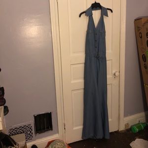 Sexy, light blue, halter one-piece jumpsuit