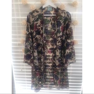 Semi-sheer Floral Kimono Jacket