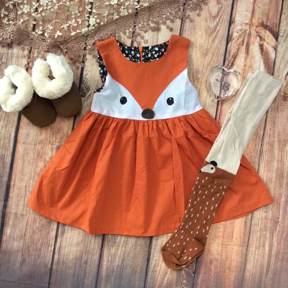 Boutique Girls Fox Dress & Tights 2pc Outfit
