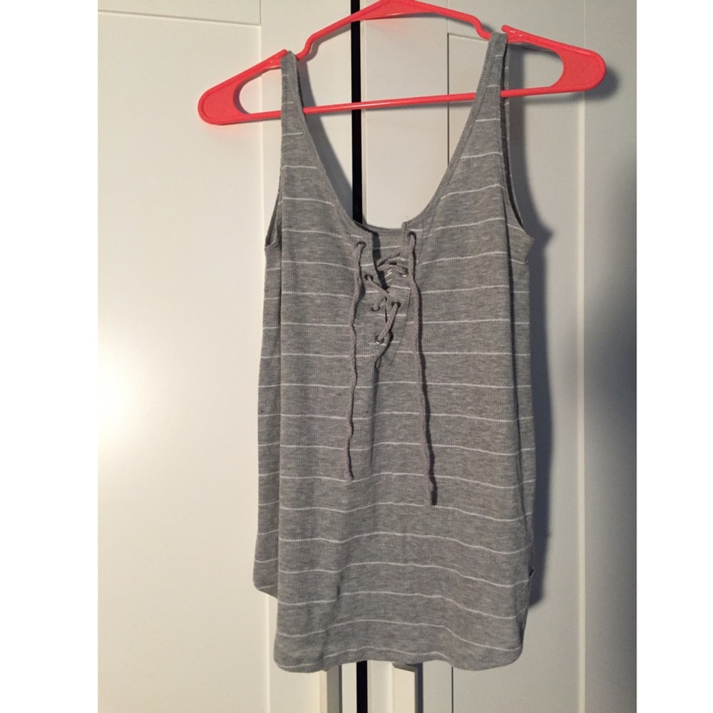 AF Striped Grey Lace-up Tank