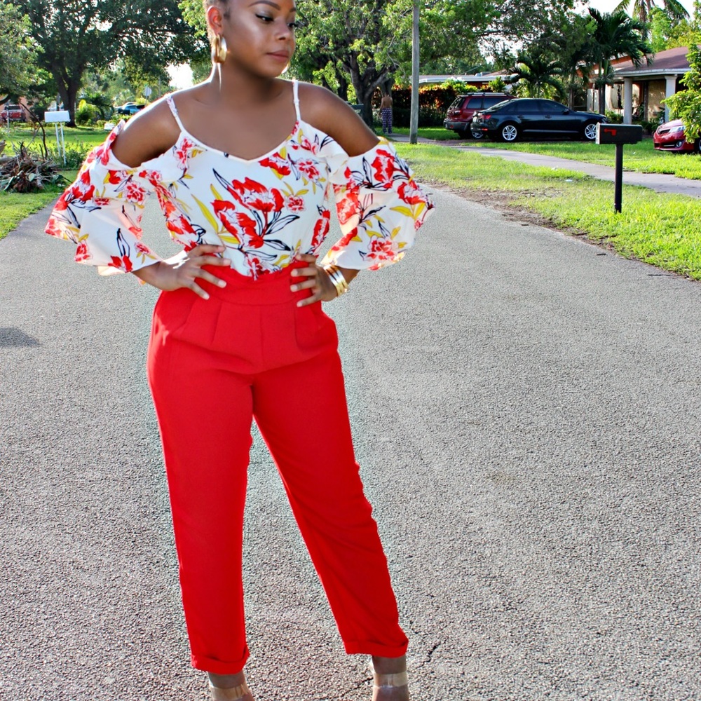 Red Hot High Waist cropped pants