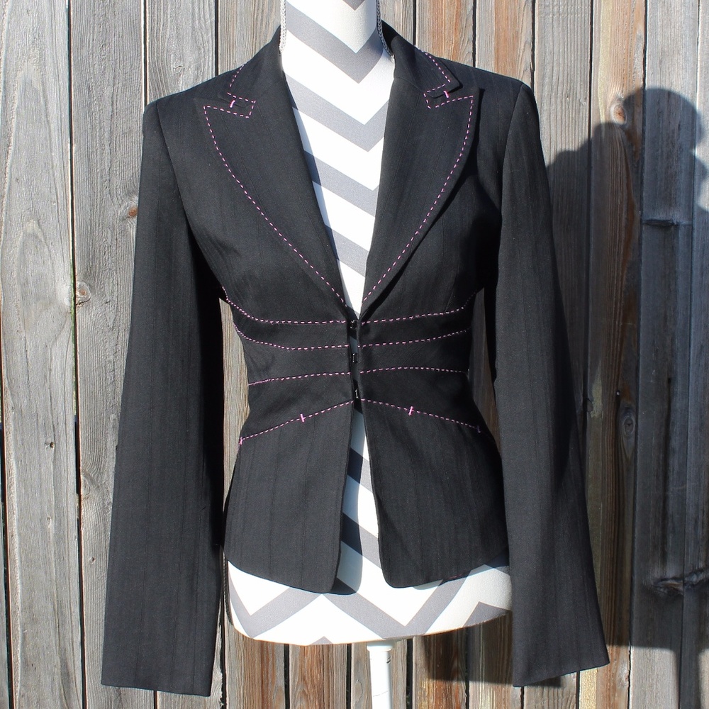 HP Bebe wool blend black blazer w/ pink lining