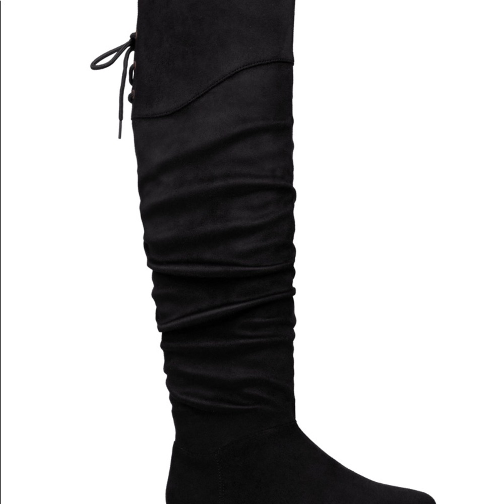 Knee high black suede boots