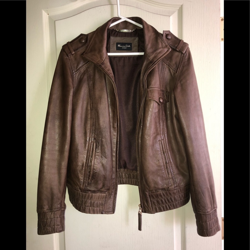 Massimo Dutti sheep lamb skin leather biker coat