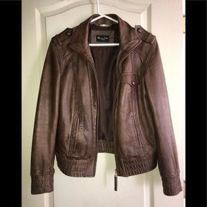 Massimo Dutti sheep lamb skin leather biker coat