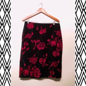 Talbots Velvet Black Skirt with Red Roses