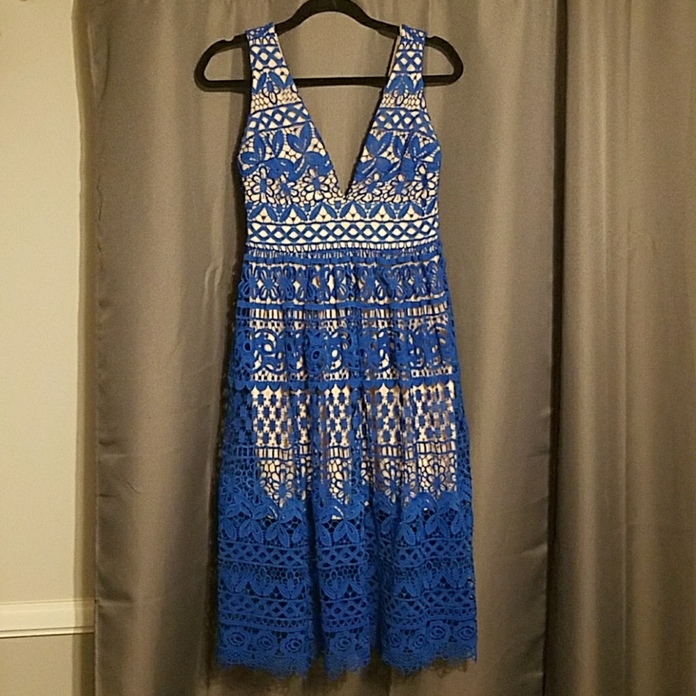 Beautiful blue and nude crochet like dress