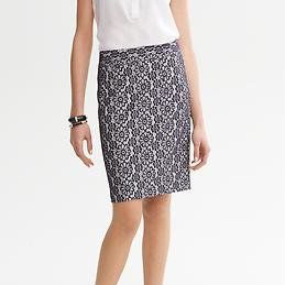 Banana Republic blue lace overlay pencil skirt