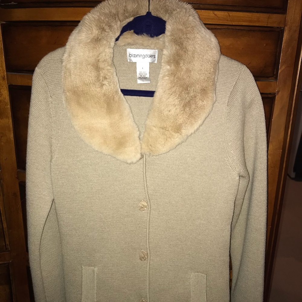 Bloomingdale’s Wool Sweater with Fur Collar