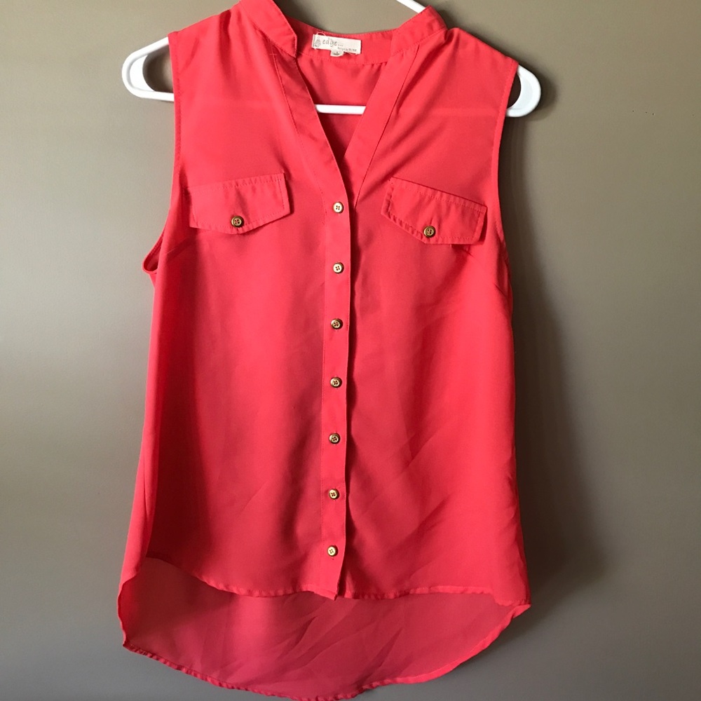 Coral Button Down Top