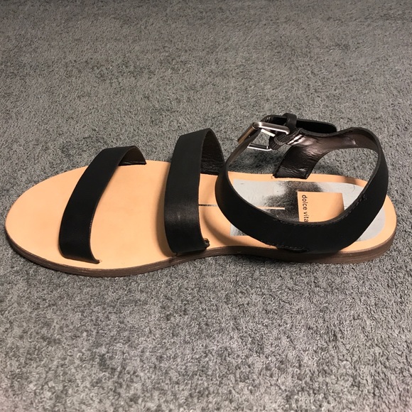 Dolce Vita Veya Black Leather 3 Strap Flat Sandals - Picture 3 of 6